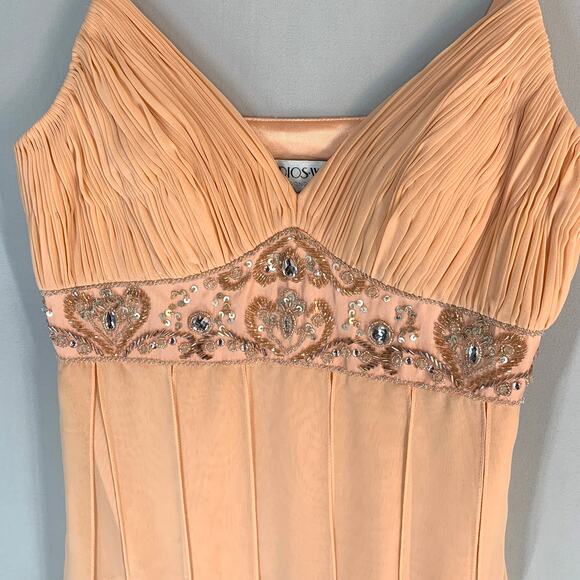 Sue Wong Studios W Beaded Chiffon Empire Waist Cocktail Dress Peach Size 4 - Picture 4 of 12
